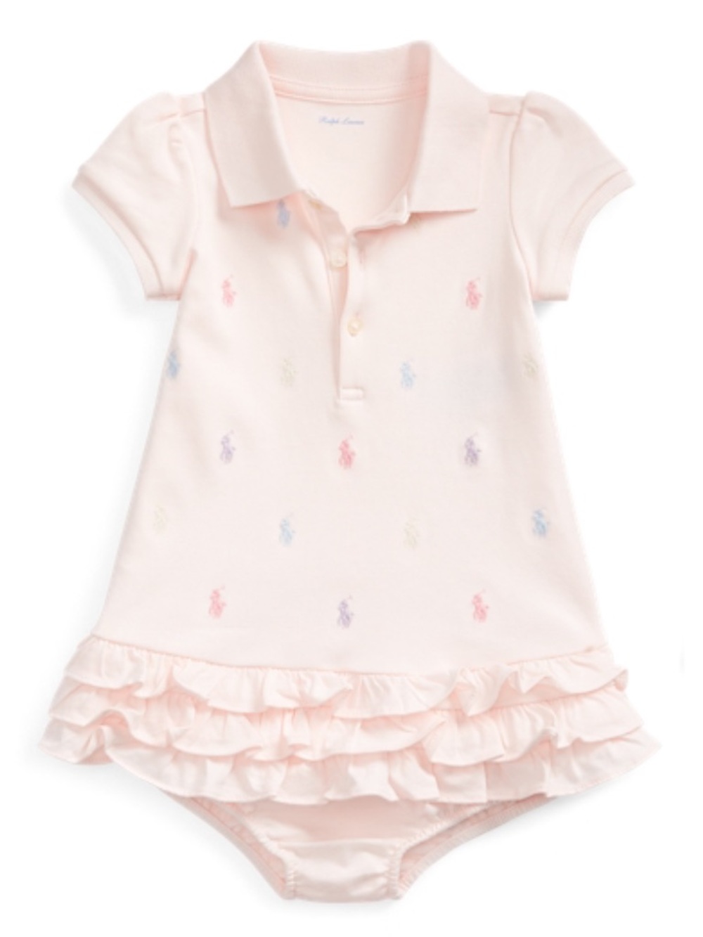 NWT Ralph Lauren Polo Baby Girl Pale Pink Cotton Logo Dress Set 2 Piece 3 Months
